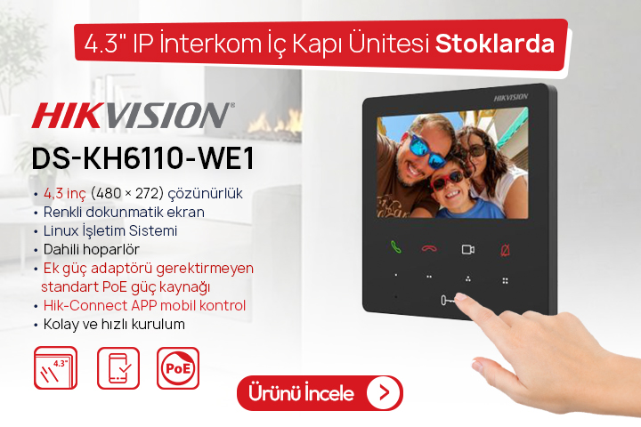 Hikvision DS-KH6110-WE1 4.3" IP İnterkom İç Kapı Ünitesi Stoklarda!