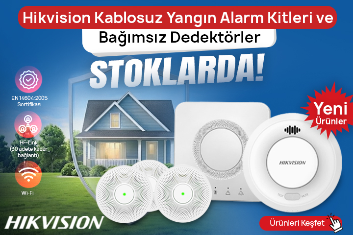 Hikvision Kablosuz Yangın Alarm Kitleri ve Bağımsız Dedektörler Stoklarda!